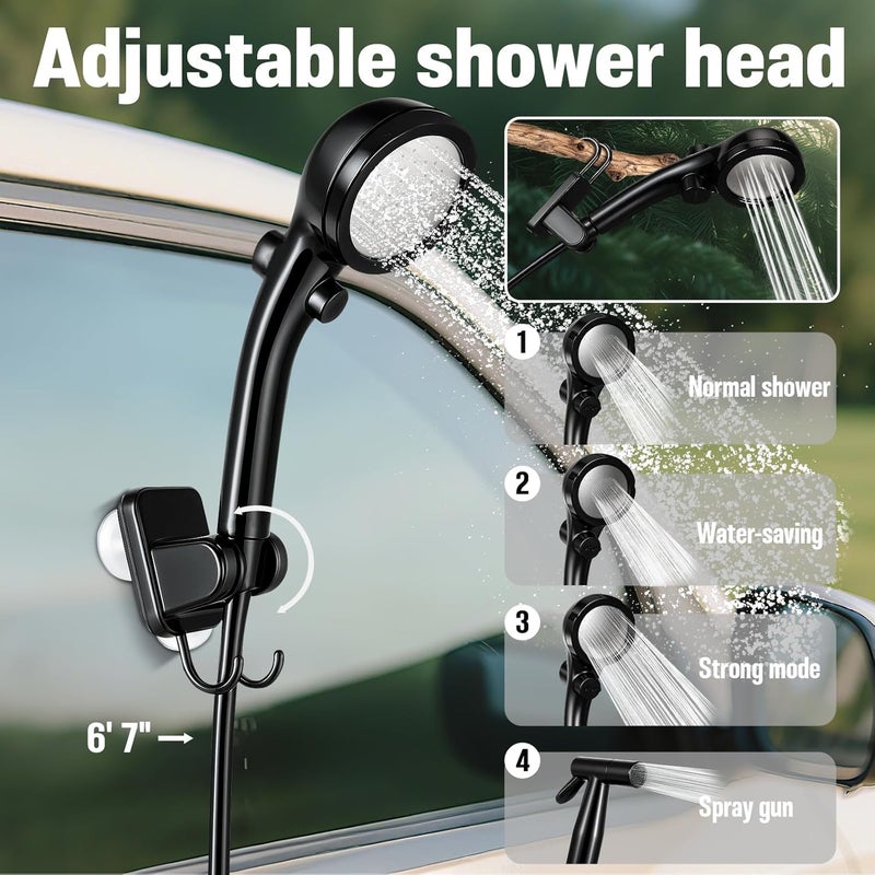 Motivekit Portable Camping Shower, 6000mAh Rechargeable Shower Pump, Large Capacity Foldable Bucket, 6' 7" Filtered Shower Head, Summer Beach, Outdoor Camp Showering, Hiking, Pet Bath, RV Car Wash, Water Plant - Image 5